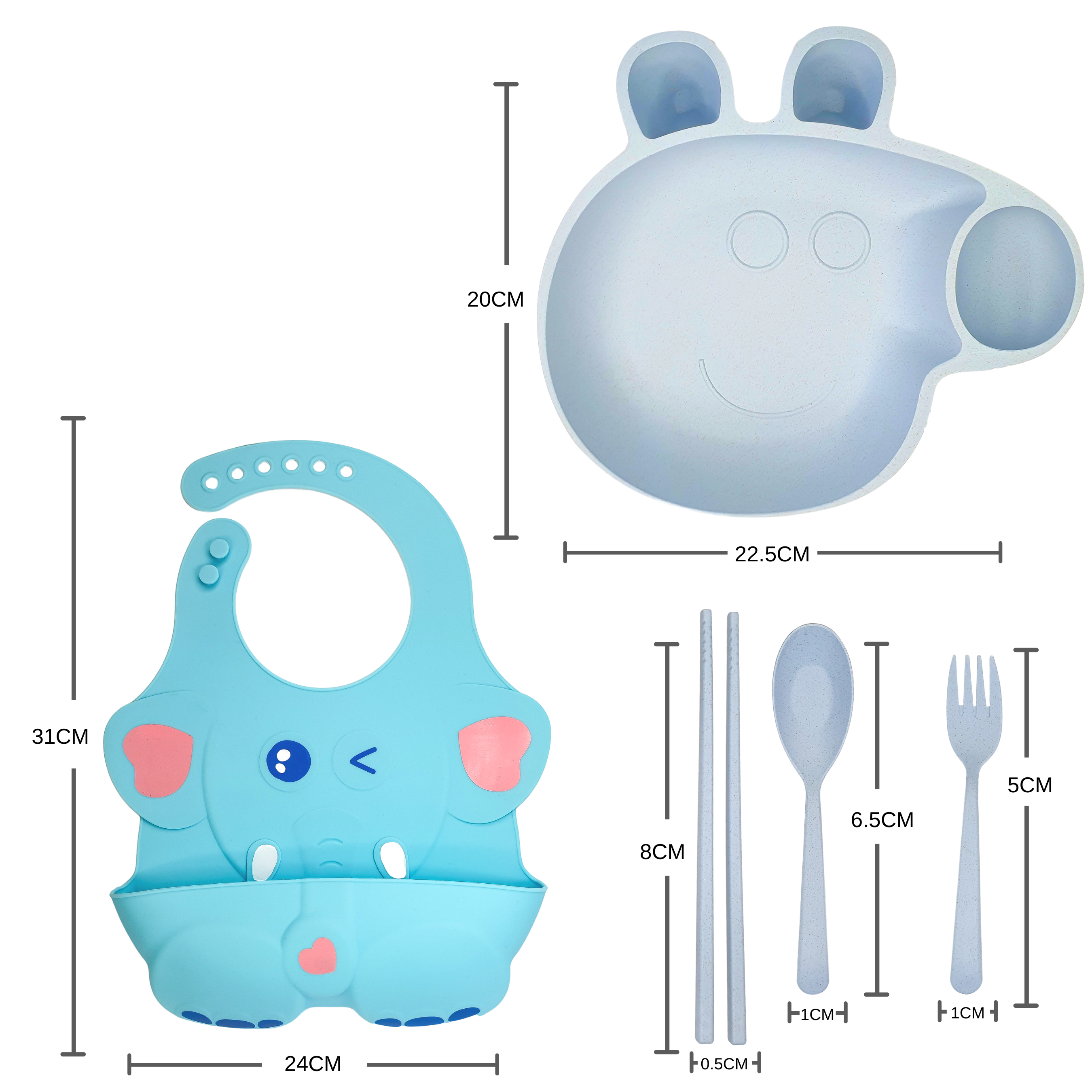 Kinderservies plus siliconen slabbetje blauw