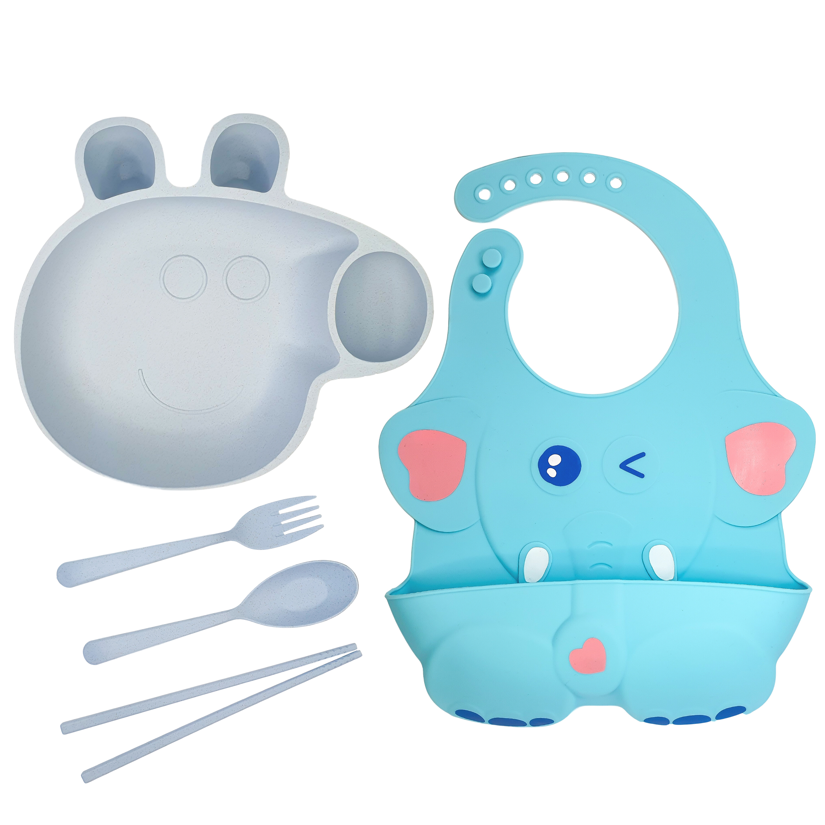 Kinderservies plus siliconen slabbetje blauw